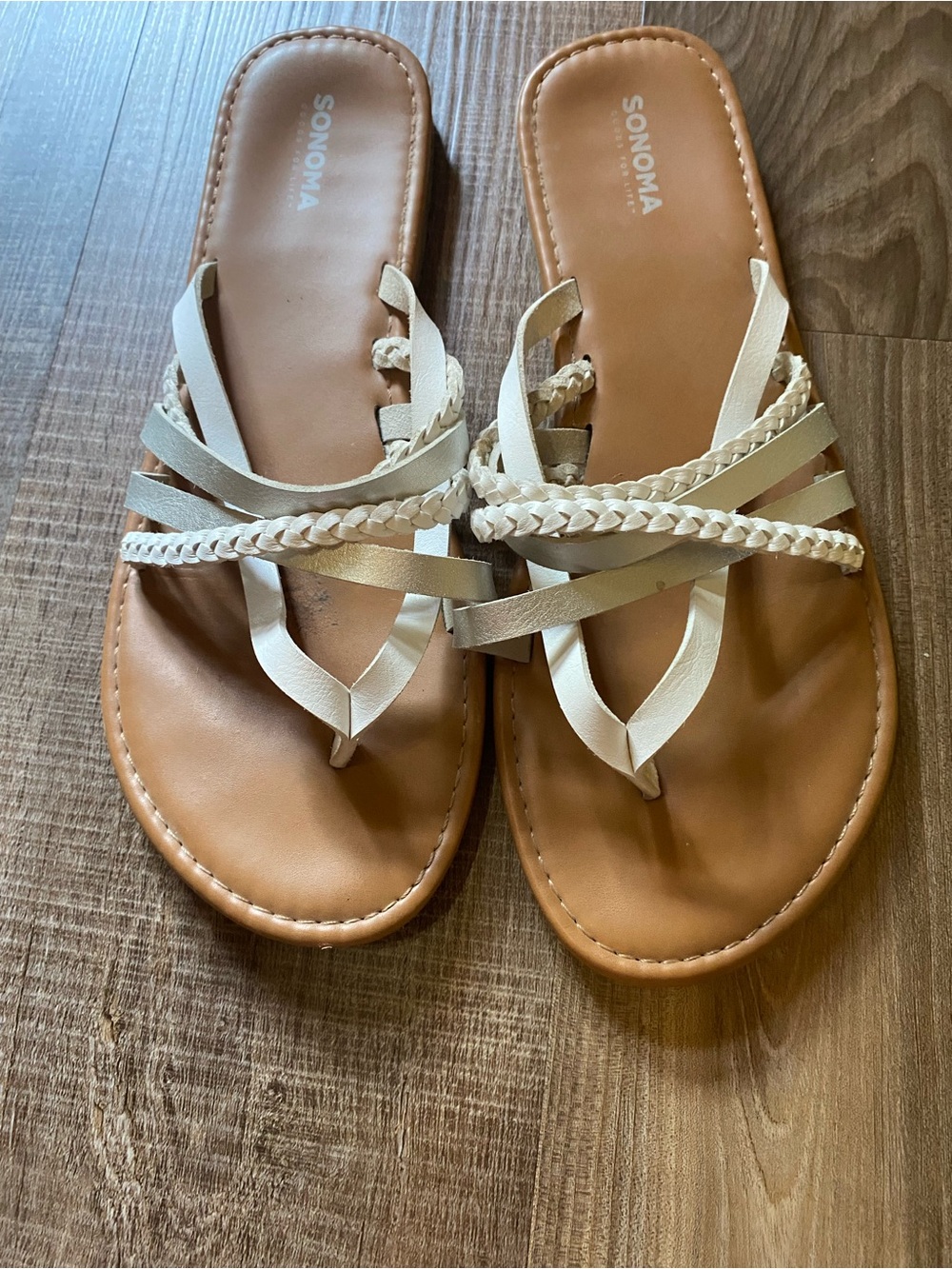 Sonoma Tan Footbed Sandals with Cream Braided Straps